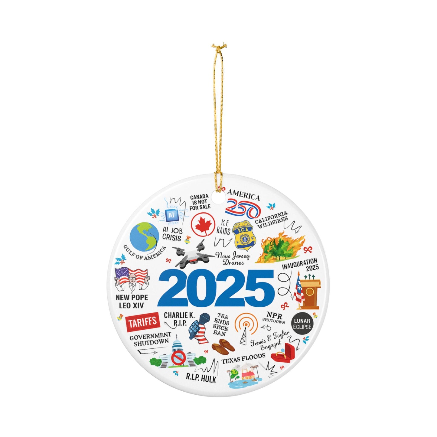 2025 Year in Review Icons Ceramic Ornament | Commemorative Holiday Decoration
