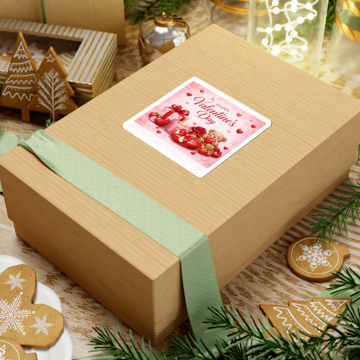 Happy Valentine's Day teddy, hearts, gifts Sticker | Kiss-Cut Sticker