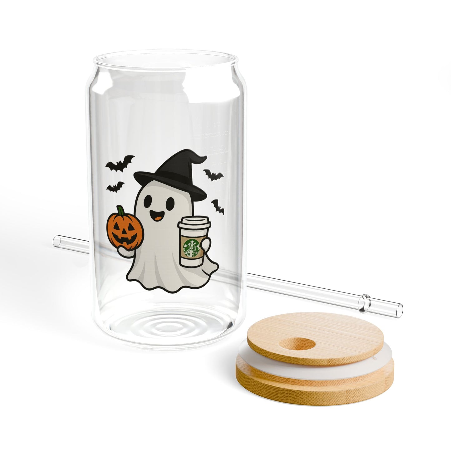 Halloween Themed Sipper Glass | Whimsical Ghost Design | 16oz Drinkware for Parties, Fall Gatherings, Kids & Adults, Pumpkin Decor