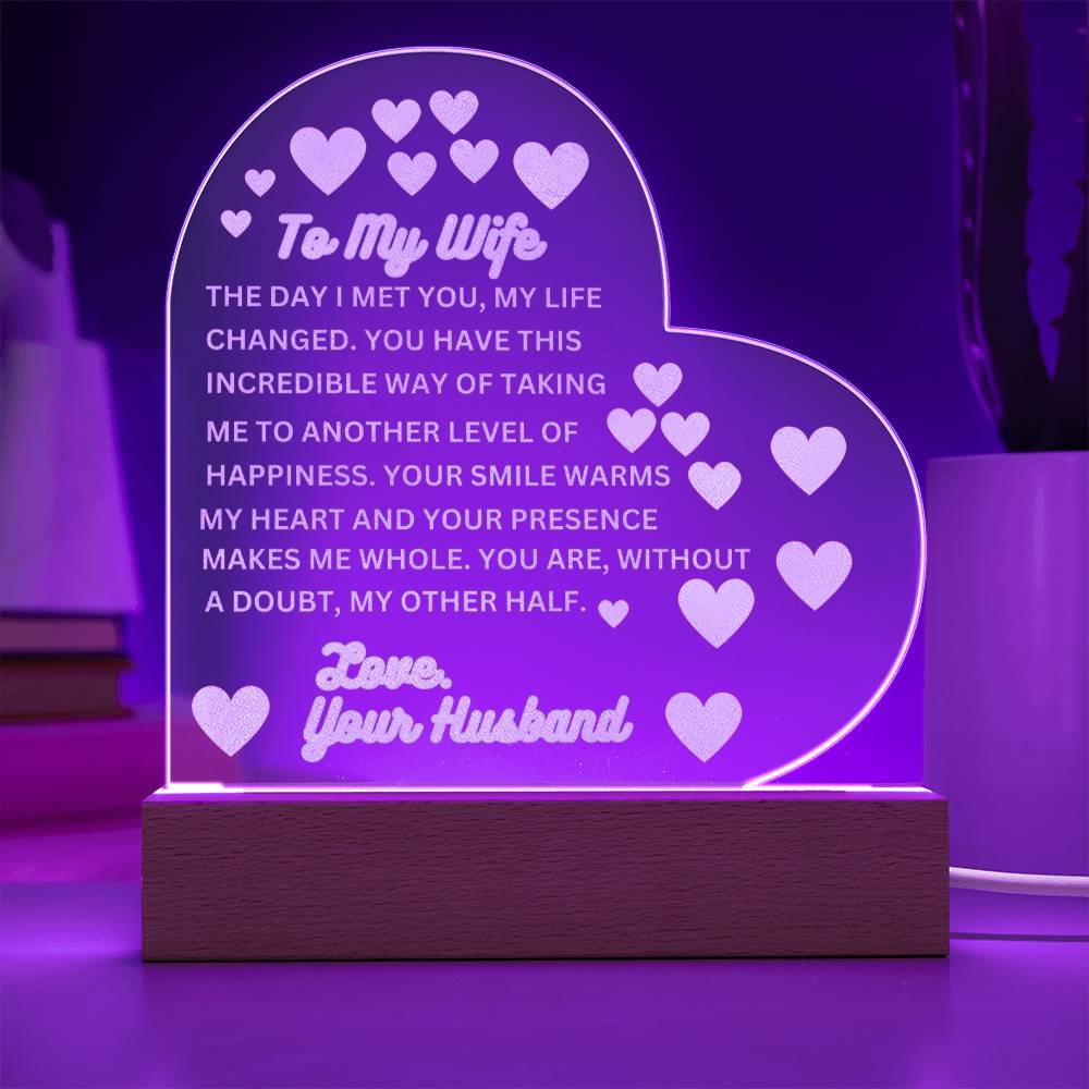 To My Wife , Love Your Husband Acrylic Plaque