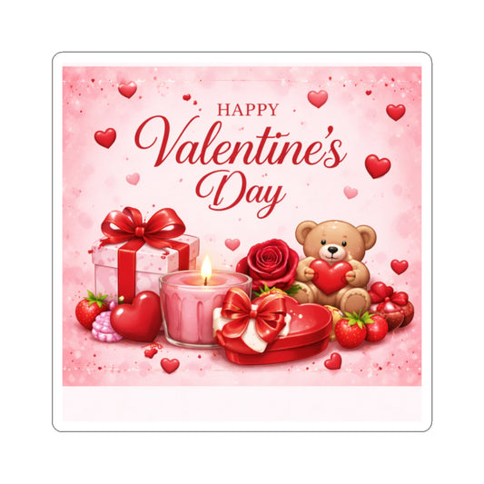 Happy Valentine's Day teddy, hearts, gifts Sticker | Kiss-Cut Sticker