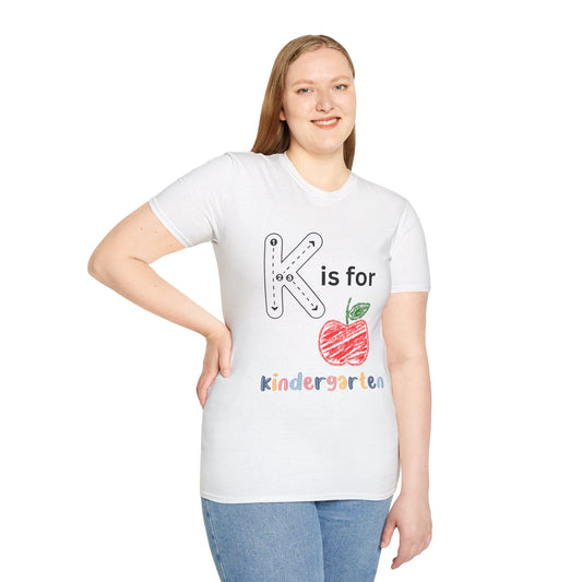 Kindergarten K is for T-Shirt, Unisex Tee, Teacher Gifts, Back to School Shirt, Cute Kids Apparel, Classroom Outfit