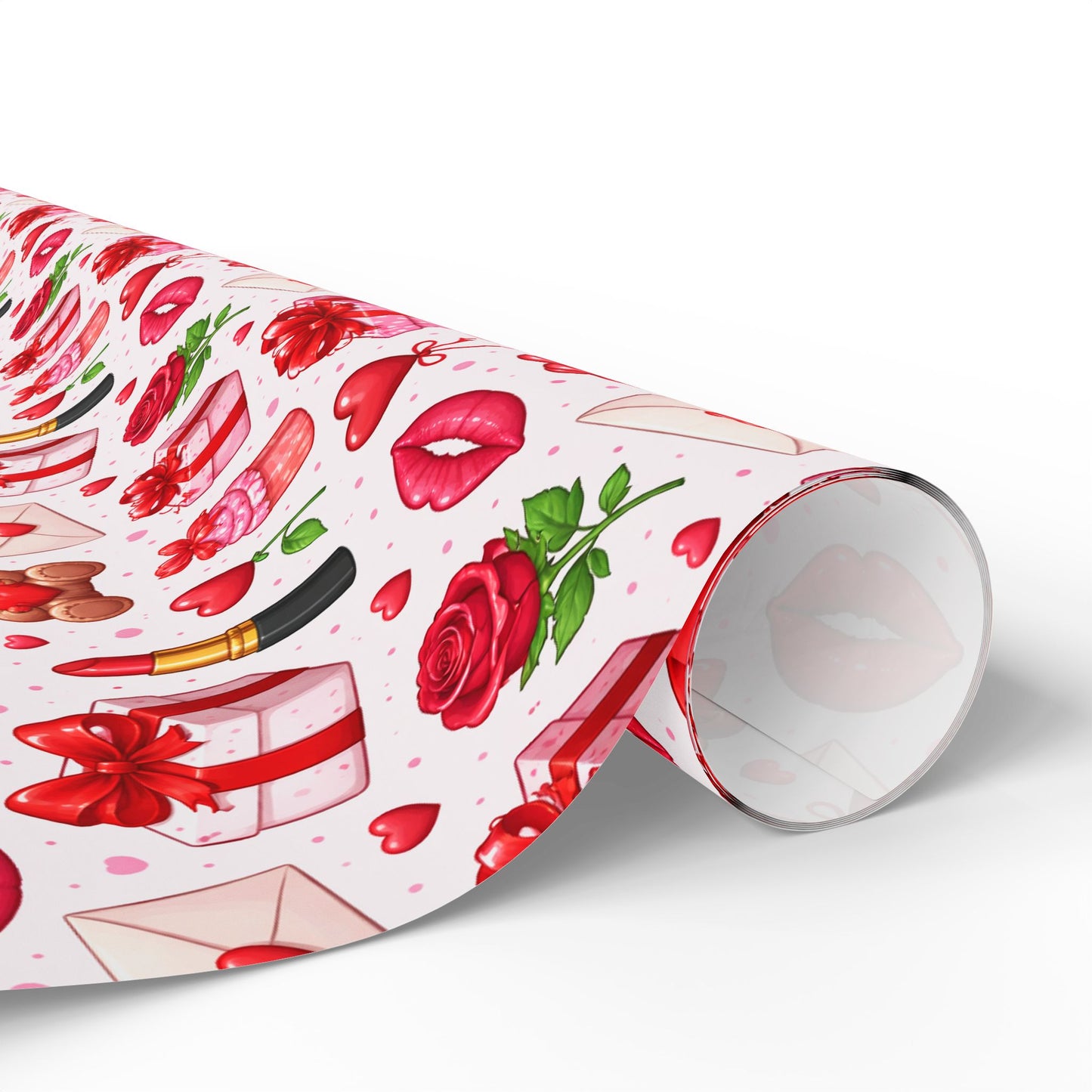 Valentine Hearts Roses Lips Pattern Wrapping Paper | Romantic Gift Wrap