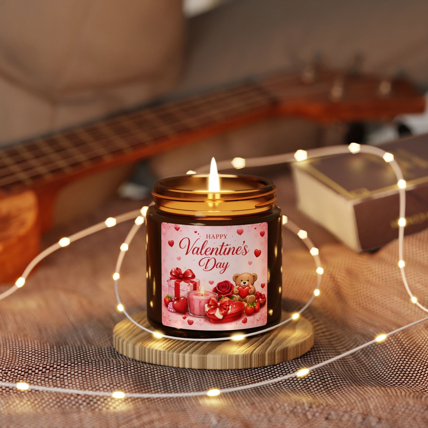 Valentine's Day Hearts & Teddy Candle