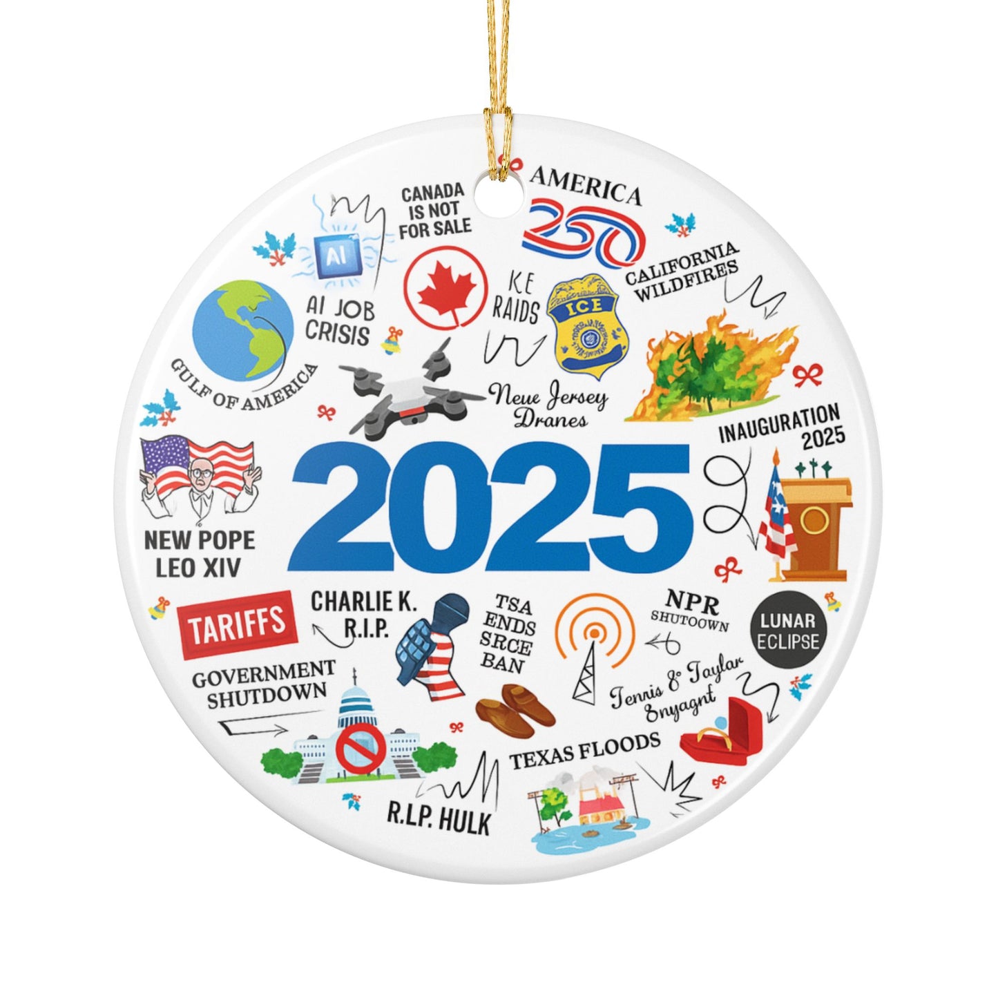 2025 Year in Review Icons Ceramic Ornament | Commemorative Holiday Decoration