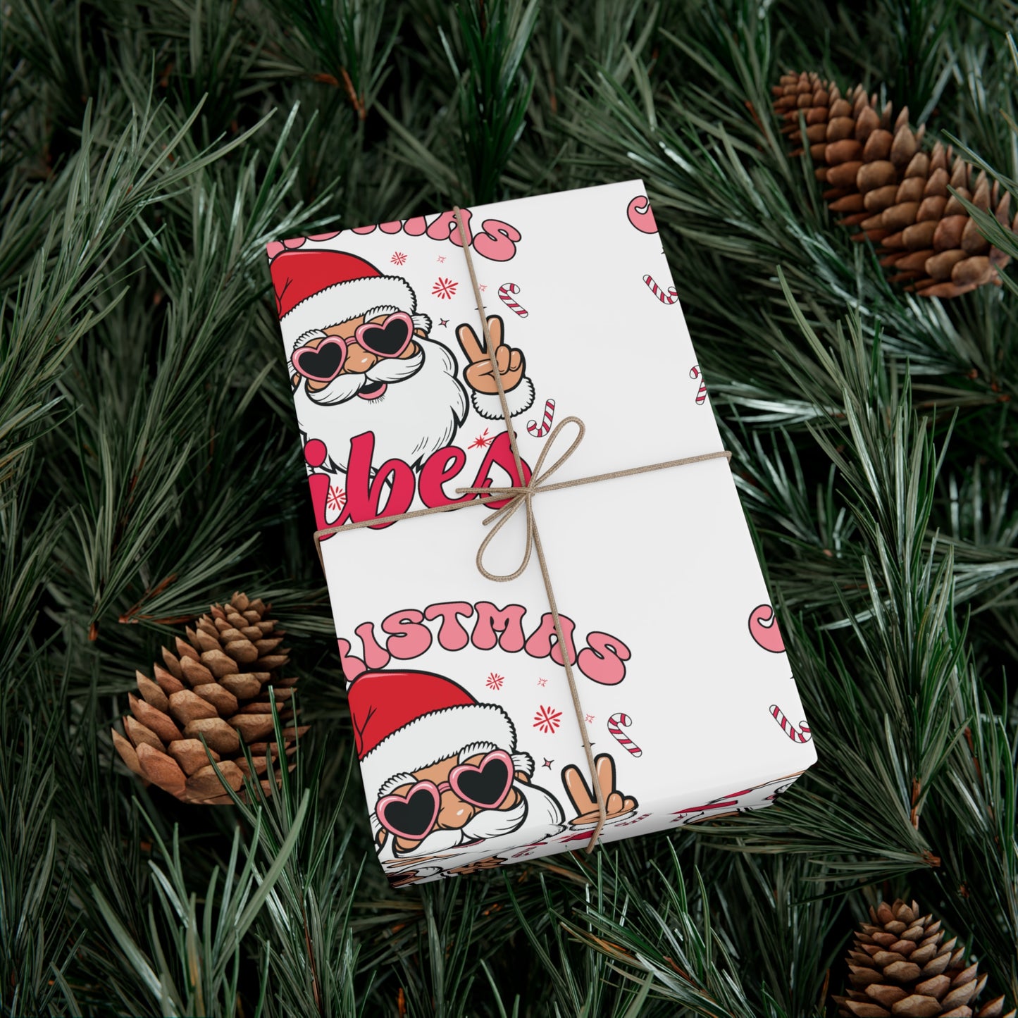 Black Santa Christmas Vibes Wrapping Paper