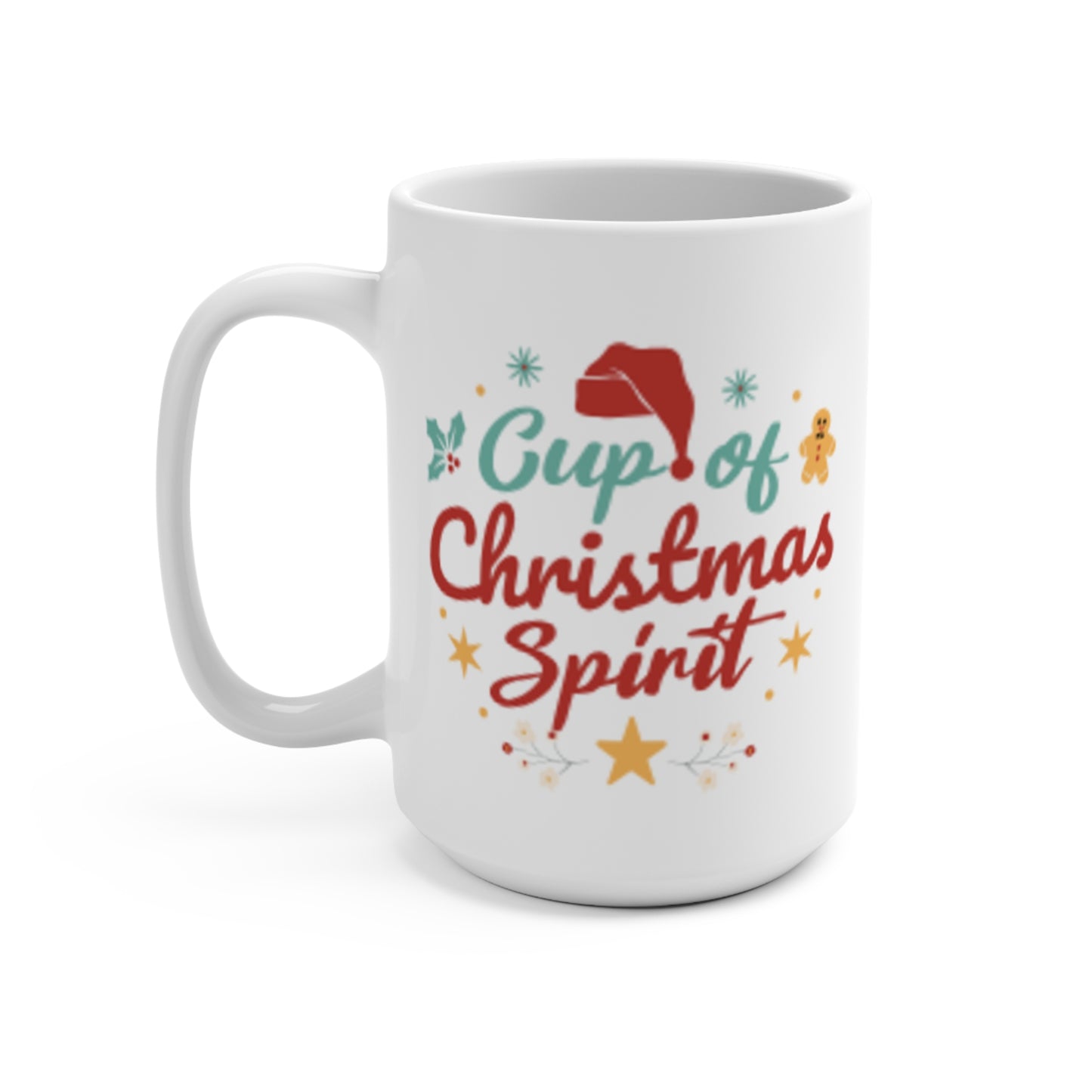 Cup of Christmas Spirit Mug | Holiday Santa Hat & Gingerbread Design