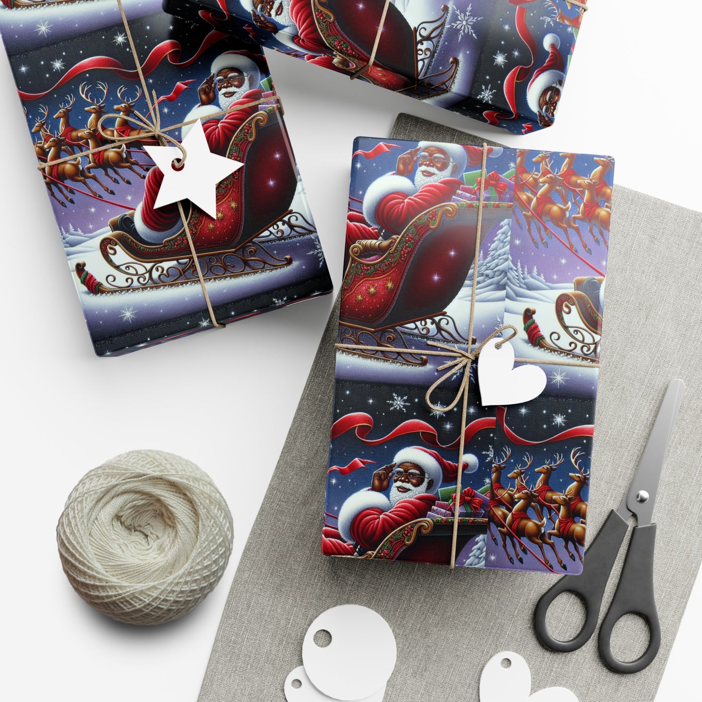 Black Santa Claus on His Sleigh Christmas Wrapping Paper