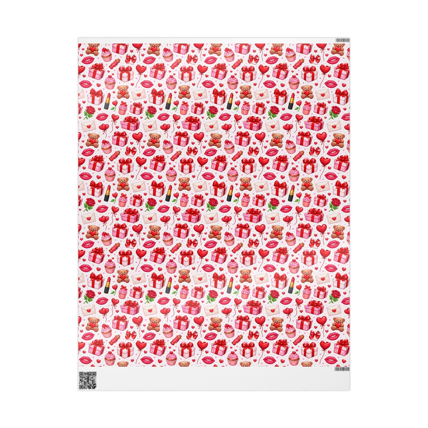 Valentine Hearts Roses Lips Pattern Wrapping Paper | Romantic Gift Wrap