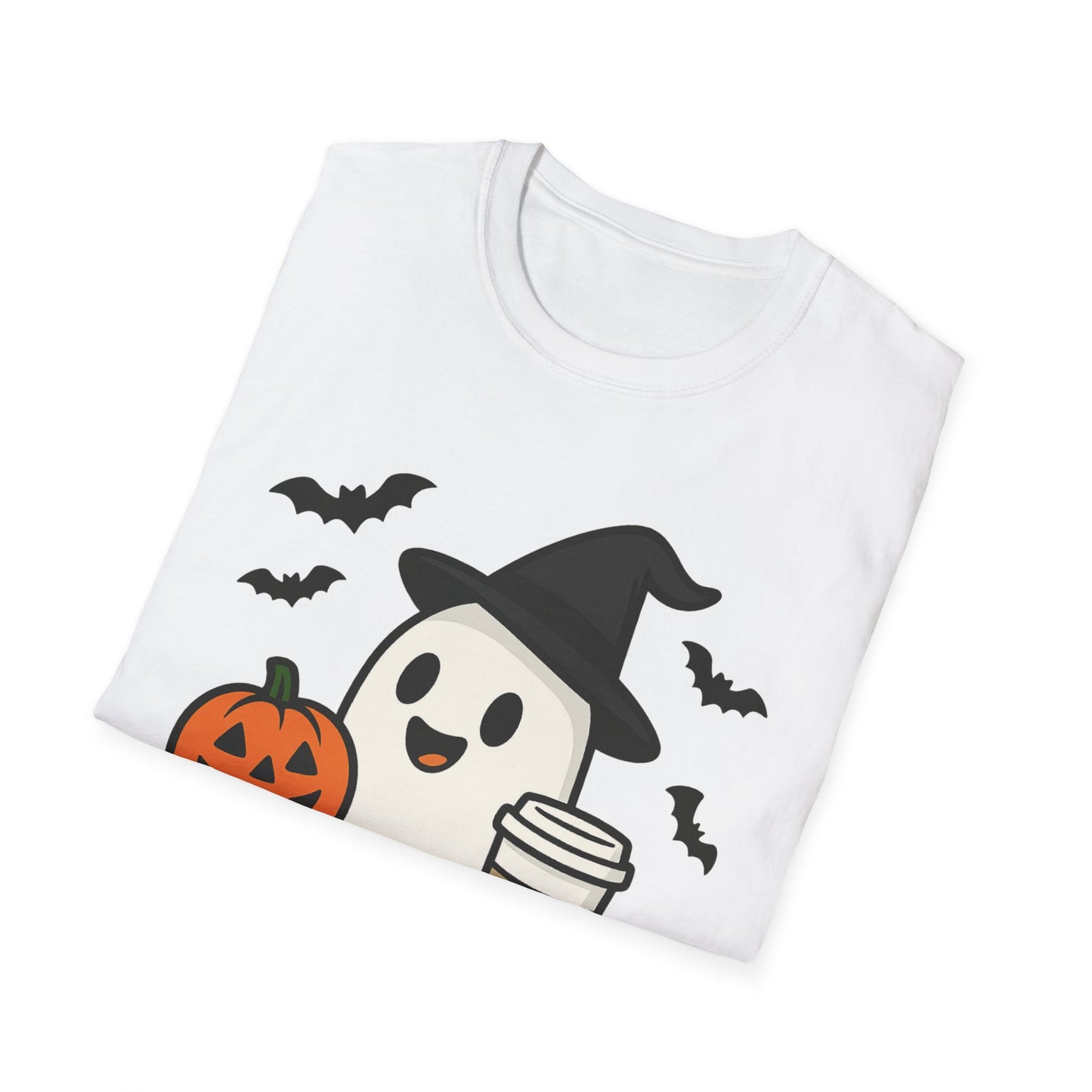 Halloween Ghost T-Shirt, Unisex Softstyle Tee, Spooky Apparel, Fall Fashion, Pumpkin Coffee Lover, Halloween Costume Top