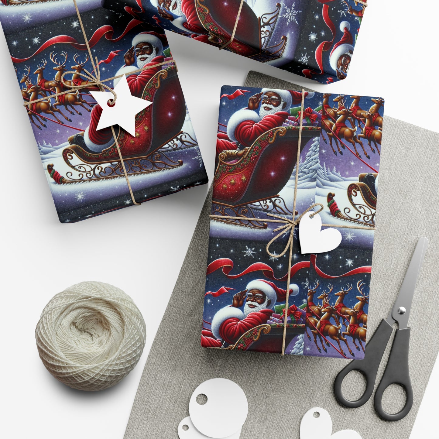 Black Santa Claus on His Sleigh Christmas Wrapping Paper