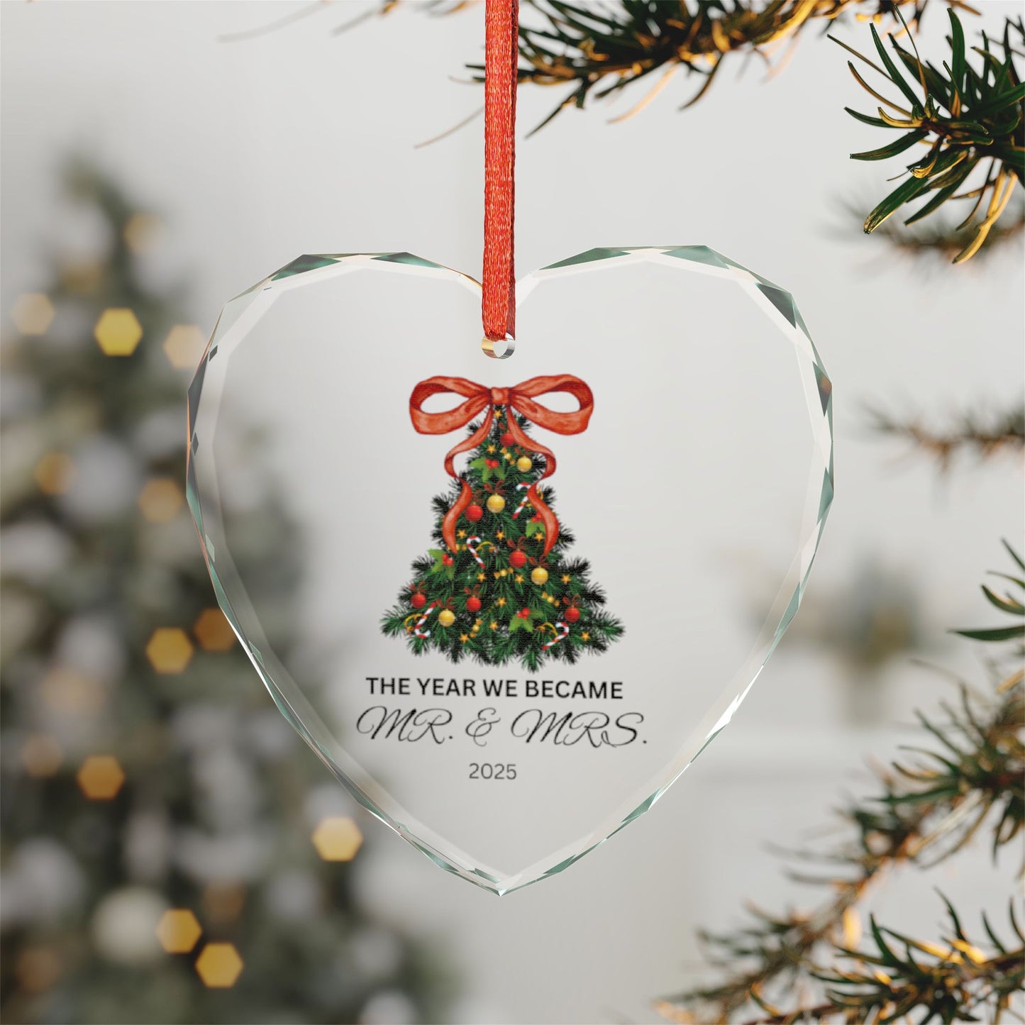 The Year We Became Mr. & Mrs. Crystal Glass Ornament | Heart Christmas Keepsake 2025