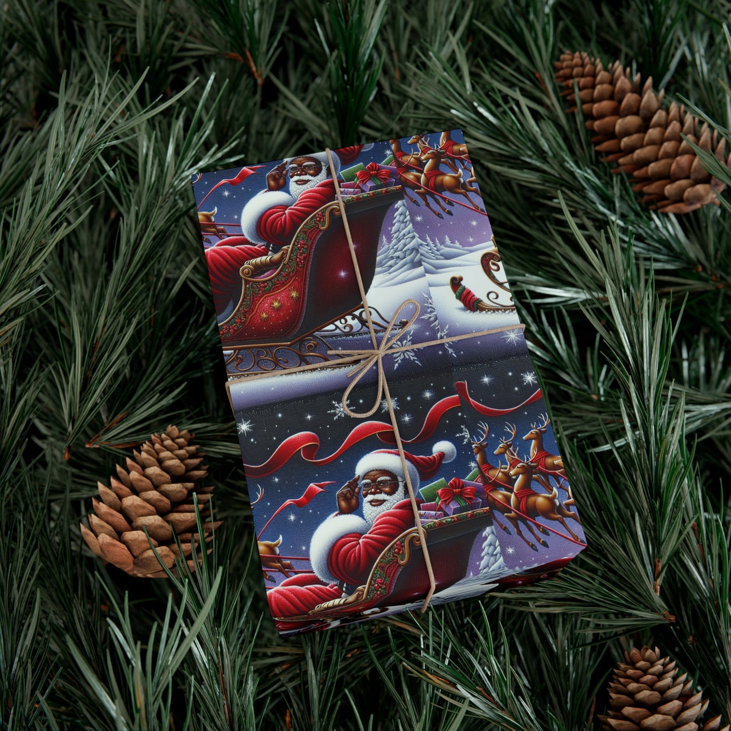 Black Santa Claus on His Sleigh Christmas Wrapping Paper