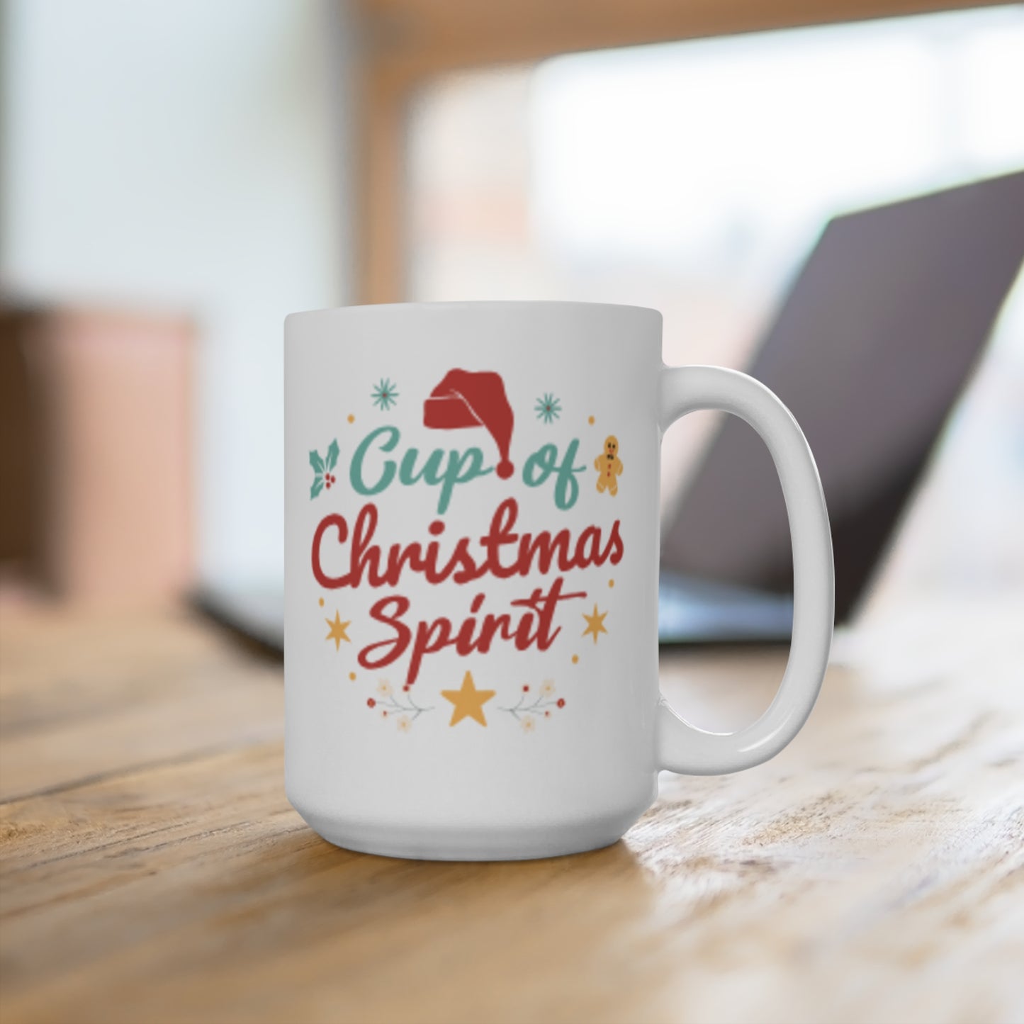 Cup of Christmas Spirit Mug | Holiday Santa Hat & Gingerbread Design
