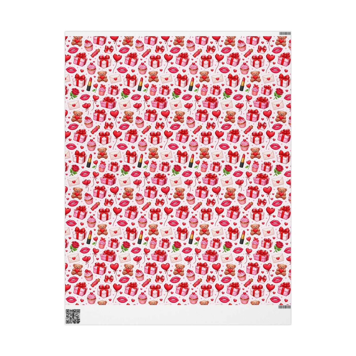Valentine Hearts Roses Lips Pattern Wrapping Paper | Romantic Gift Wrap
