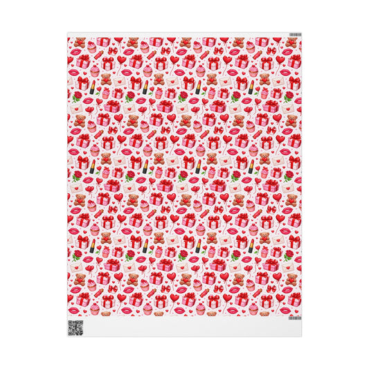 Valentine Hearts Roses Lips Pattern Wrapping Paper | Romantic Gift Wrap
