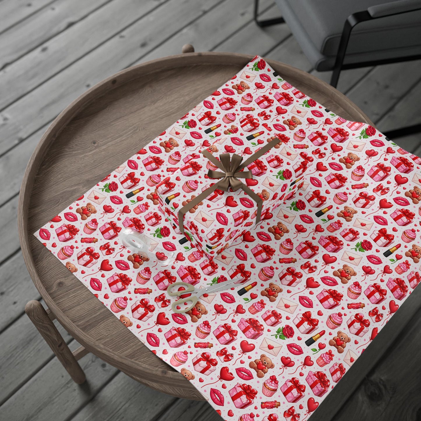 Valentine Hearts Roses Lips Pattern Wrapping Paper | Romantic Gift Wrap