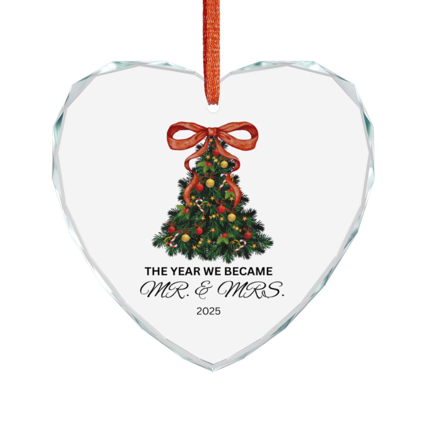 The Year We Became Mr. & Mrs. Crystal Glass Ornament | Heart Christmas Keepsake 2025