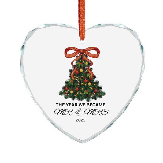 The Year We Became Mr. & Mrs. Crystal Glass Ornament | Heart Christmas Keepsake 2025