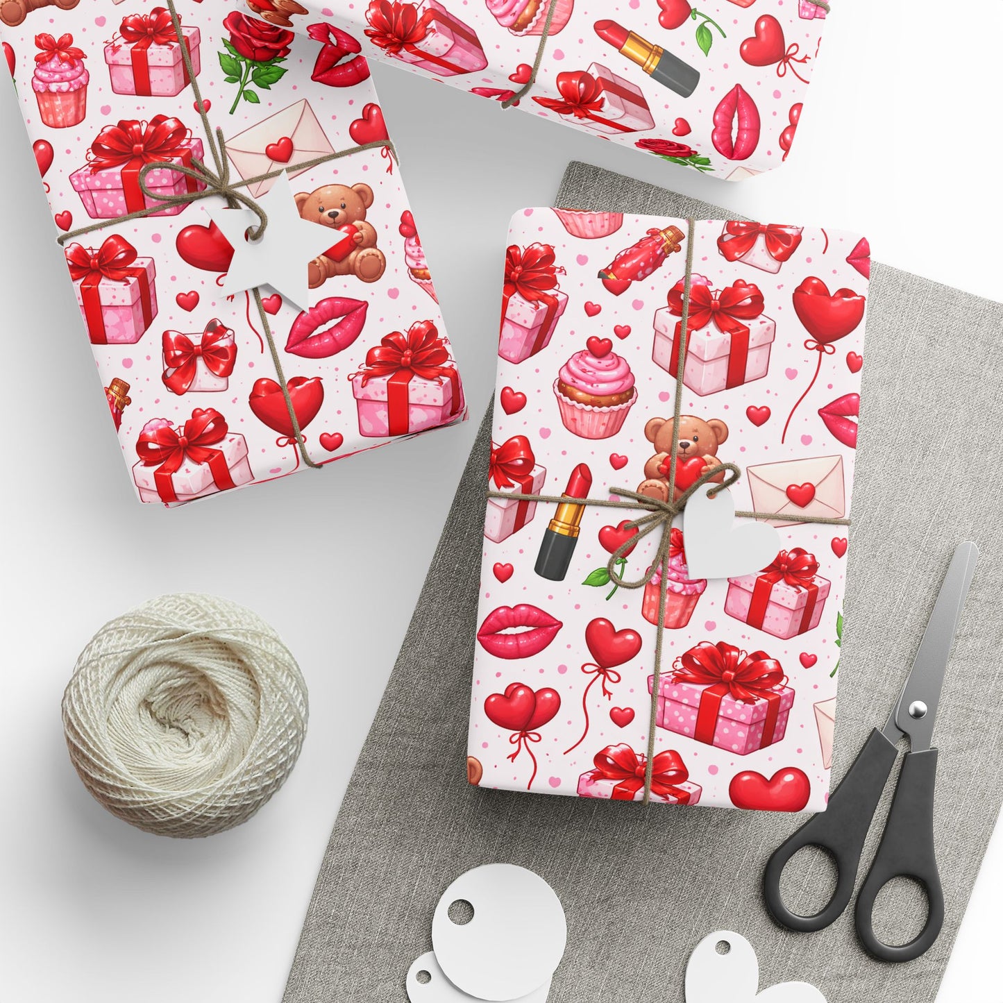 Valentine Hearts Roses Lips Pattern Wrapping Paper | Romantic Gift Wrap
