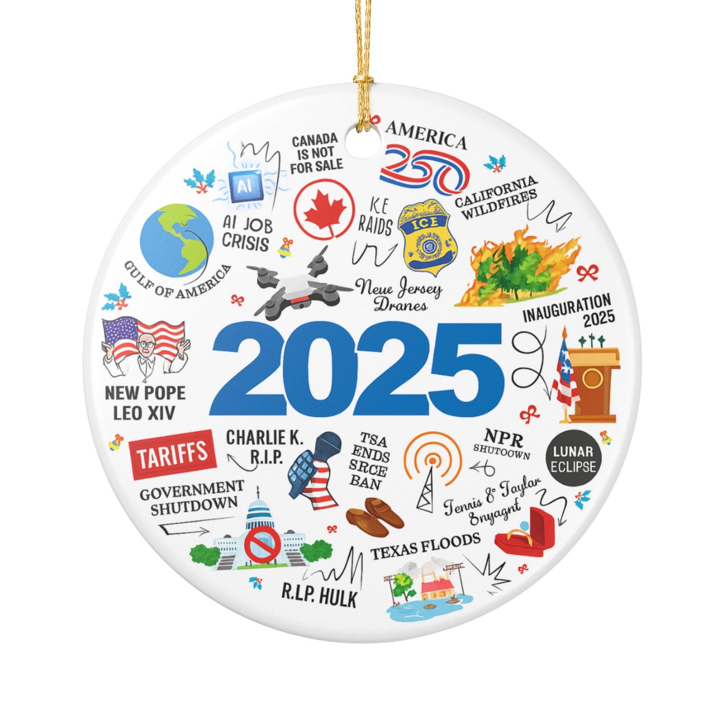 2025 Year in Review Icons Ceramic Ornament | Commemorative Holiday Decoration