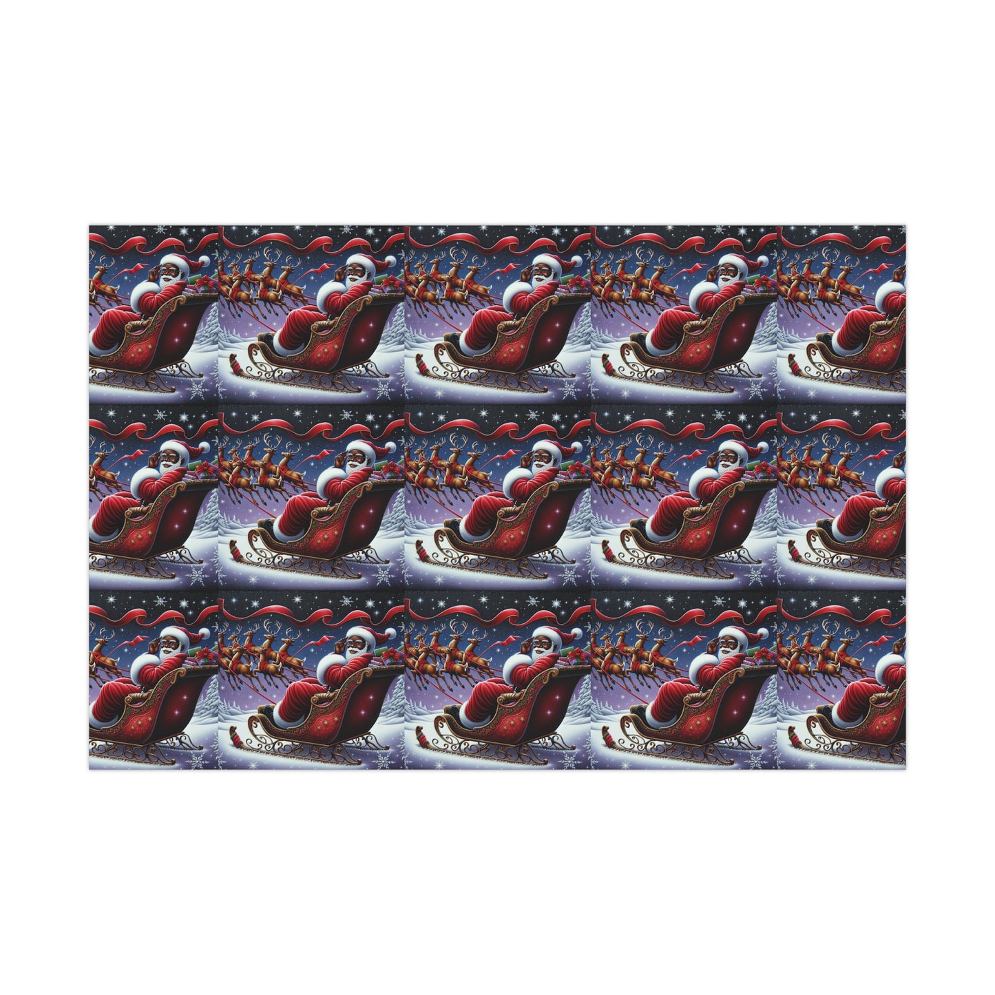 Black Santa Claus on His Sleigh Christmas Wrapping Paper