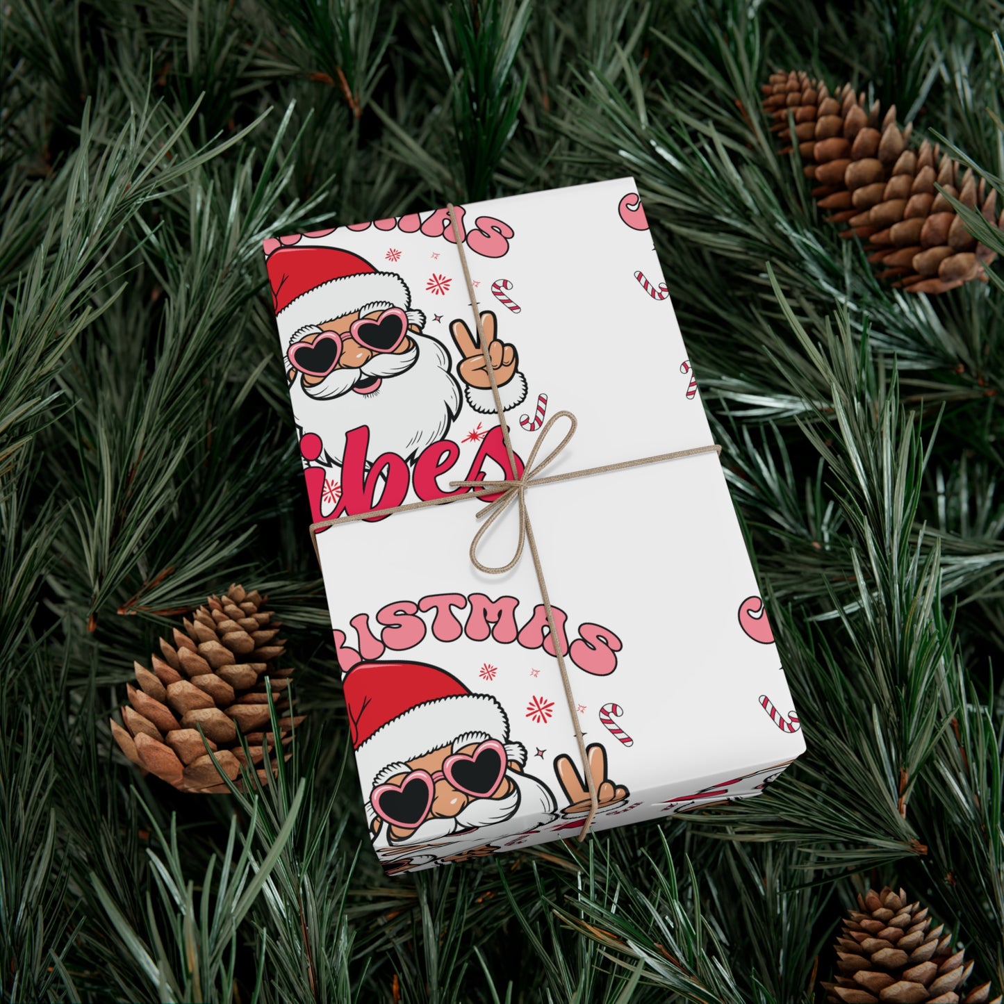 Black Santa Christmas Vibes Wrapping Paper