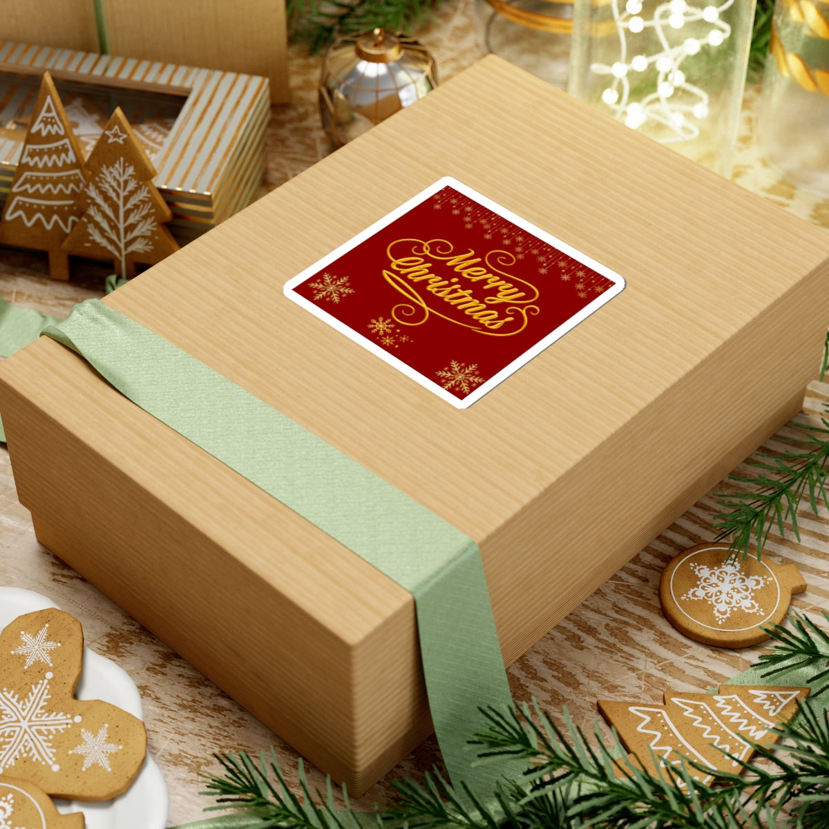 Merry Christmas Gold Script Sticker – Festive Kiss-Cut Holiday Decal