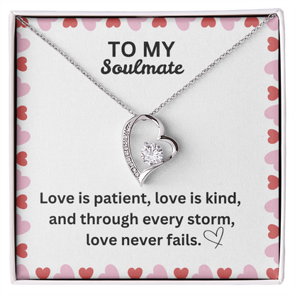 Love Never Fails Heart Necklace