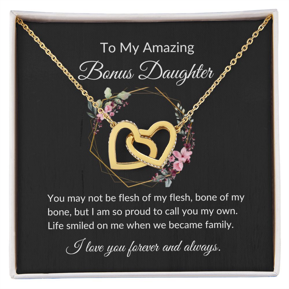 To My Amazing Bonus Daughter Interlocking Heart Necklace