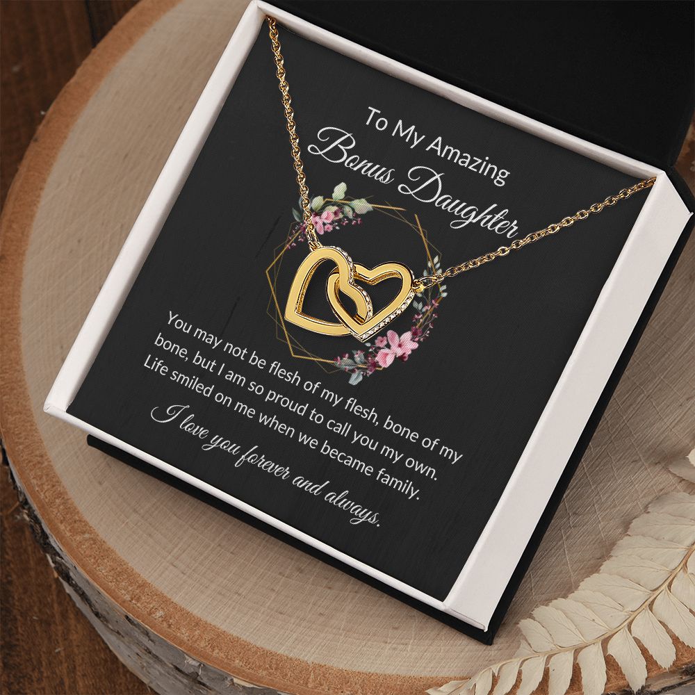 To My Amazing Bonus Daughter Interlocking Heart Necklace