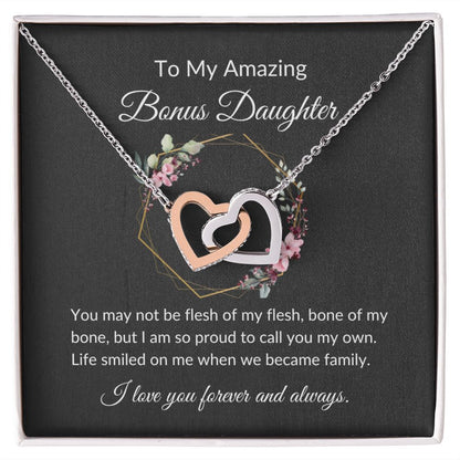 To My Amazing Bonus Daughter Interlocking Heart Necklace