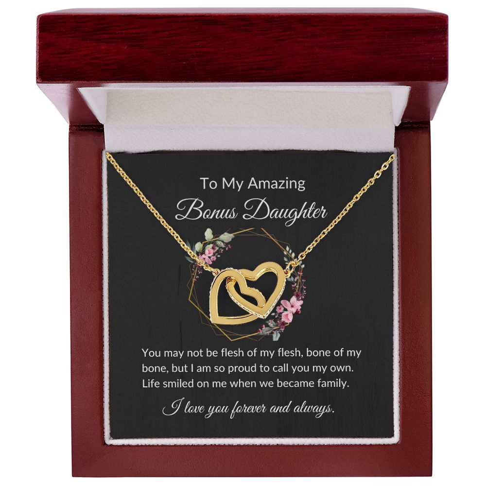 To My Amazing Bonus Daughter Interlocking Heart Necklace