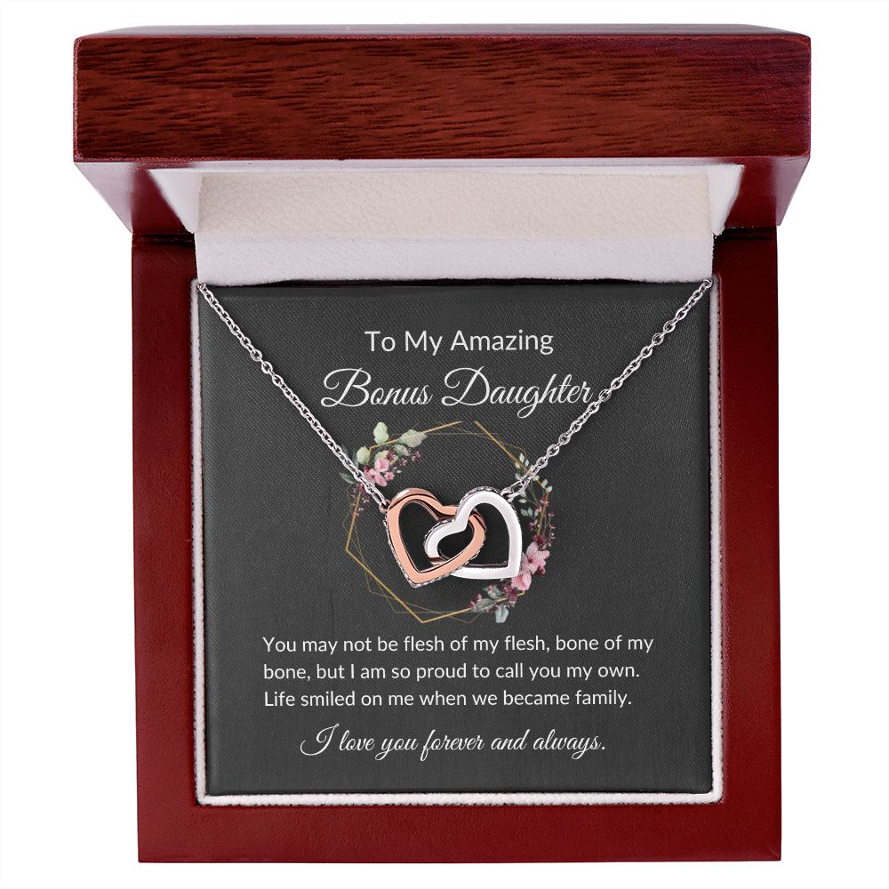 To My Amazing Bonus Daughter Interlocking Heart Necklace